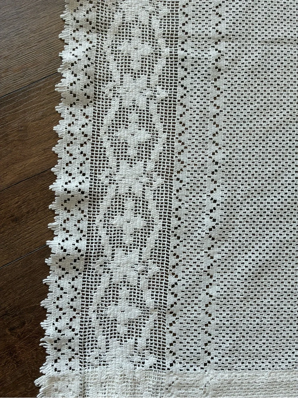 Off white Crochet Lace Curtain Set of Two Panels Vintage 76X38